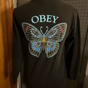 Women's OBEY Graphic Long Sleeve Tee with Neon Monarch